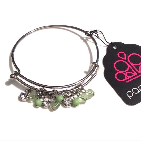NEW Paparazzi Bangle BRACELET Green Beads & Crystal Rhinestone Dangle 6-8” Wrist - Picture 1 of 2